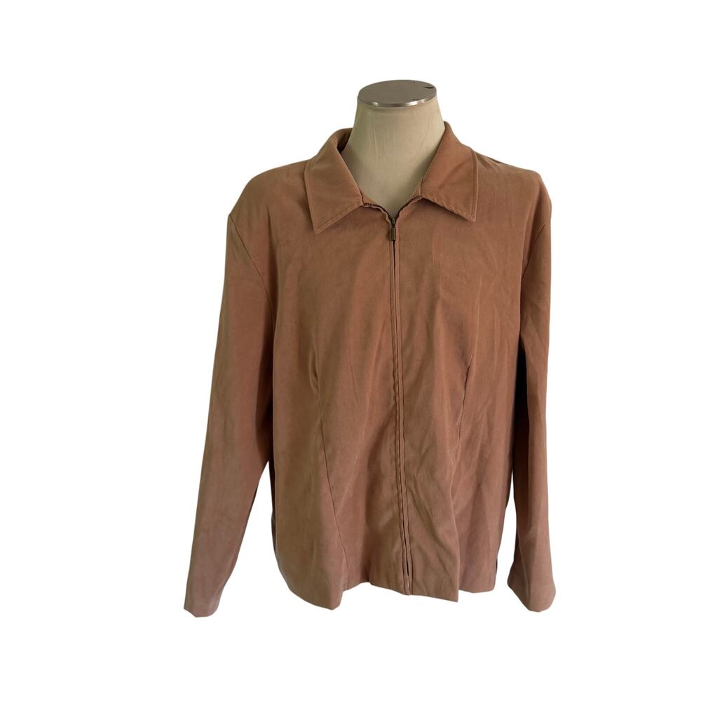 Y2K 2000s Tan Faux Suede Zip Jacket Plus 22W Core Coat Barn Jacket